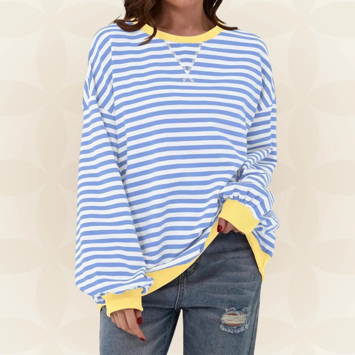Oversized Striped Sweatshirt — Contrast Trim Relaxed Fit 4