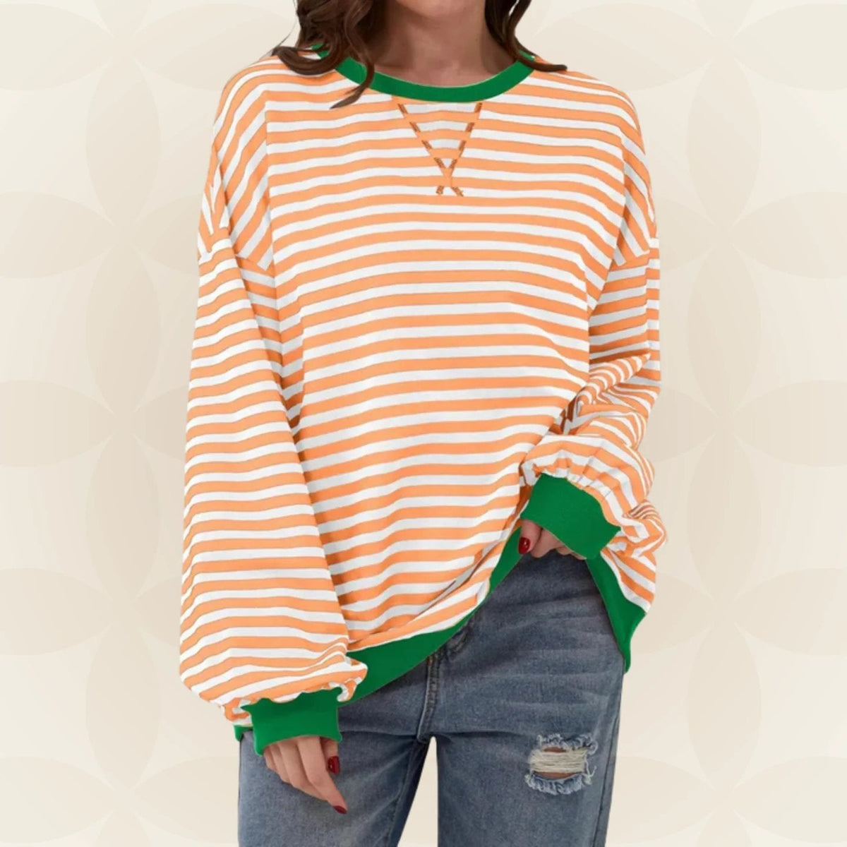 Oversized Striped Sweatshirt — Contrast Trim Relaxed Fit 5