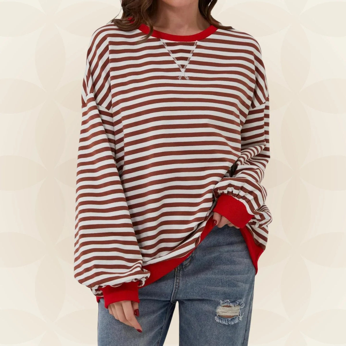 Oversized Striped Sweatshirt — Contrast Trim Relaxed Fit 6