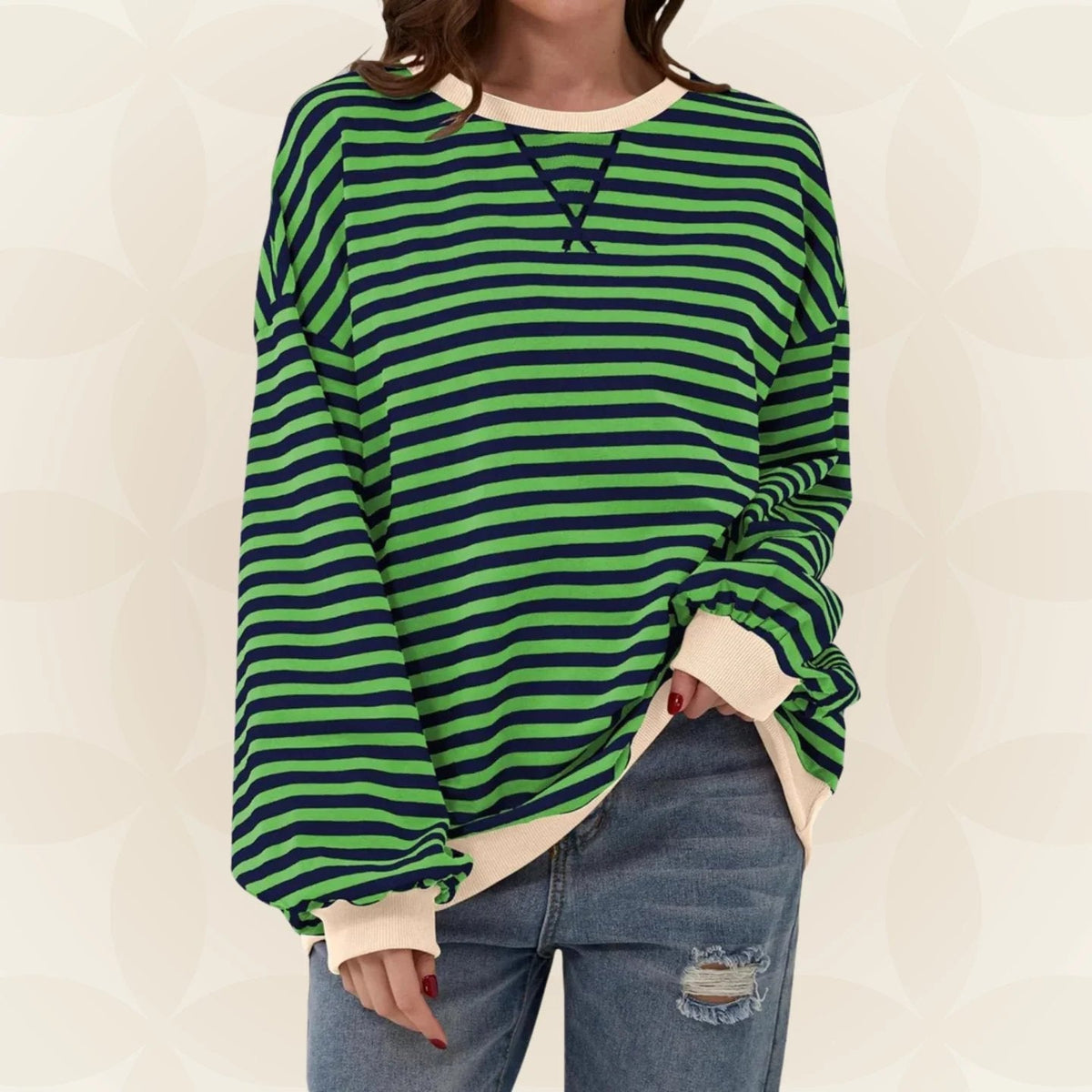 Oversized Striped Sweatshirt — Contrast Trim Relaxed Fit 9