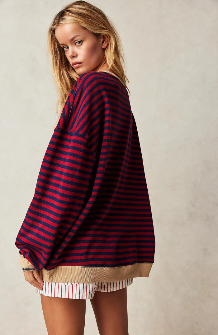 Oversized Striped Sweatshirt — Contrast Neon Trim Drop Shoulder 10