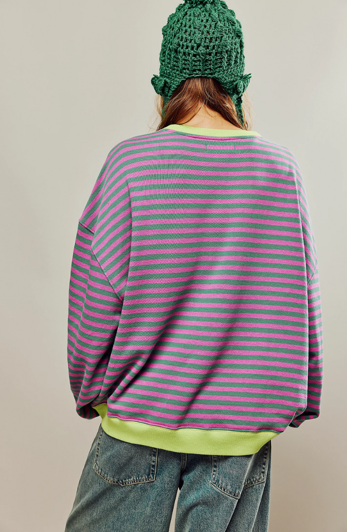 Oversized Striped Sweatshirt — Contrast Neon Trim Drop Shoulder 2
