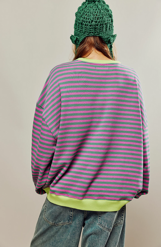 Oversized Striped Sweatshirt — Contrast Neon Trim Drop Shoulder 2