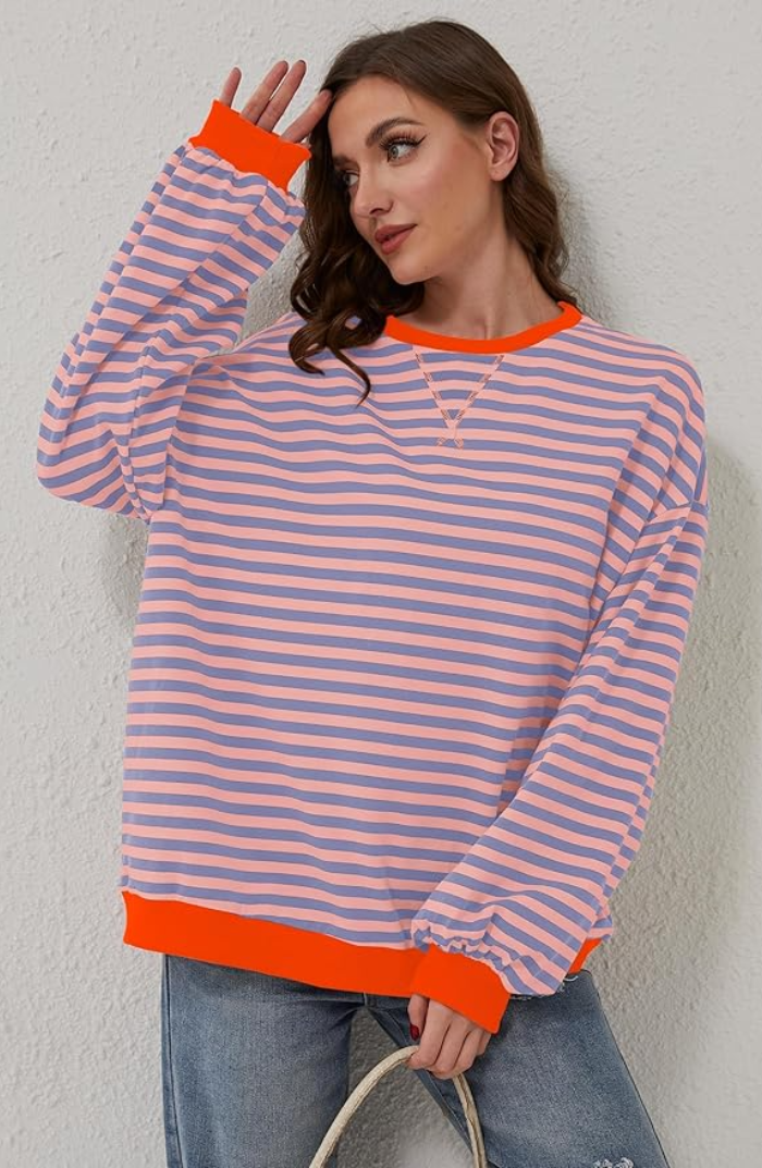 Oversized Striped Sweatshirt — Contrast Neon Trim Drop Shoulder 5