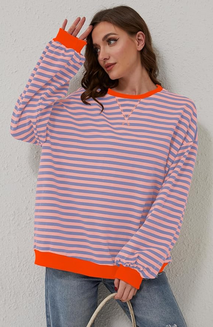 Oversized Striped Sweatshirt — Contrast Neon Trim Drop Shoulder 5