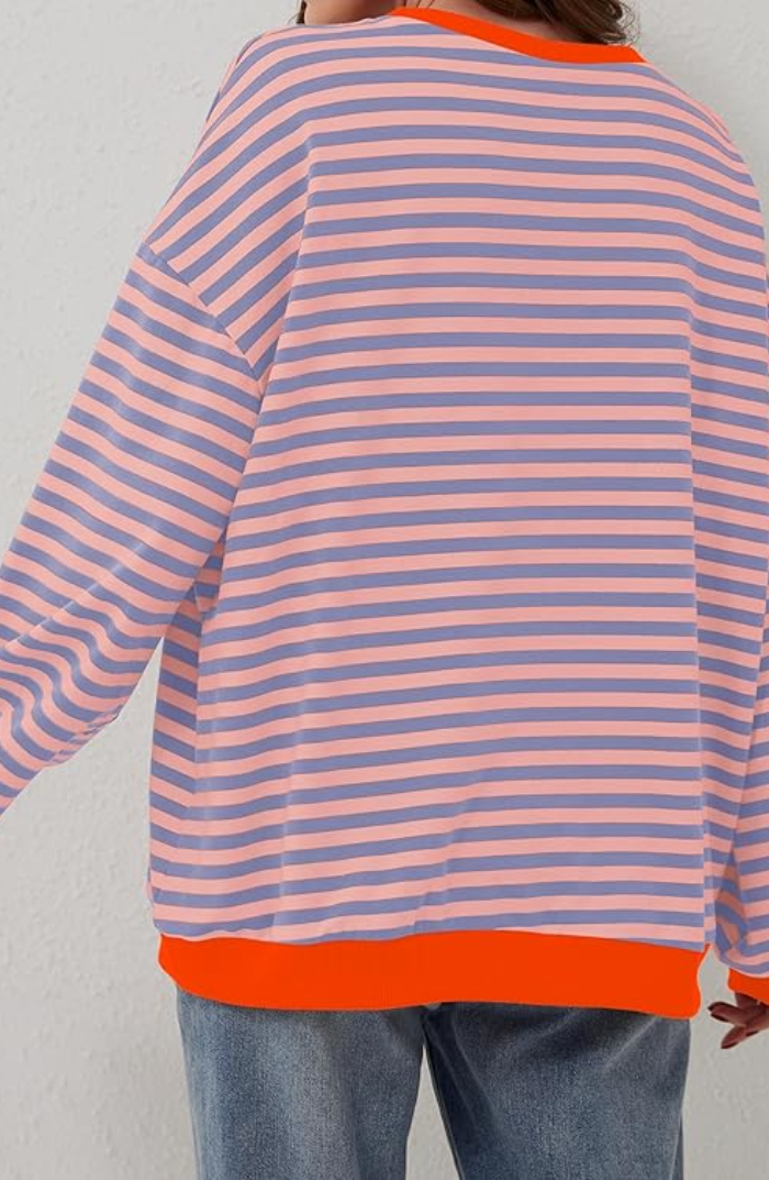 Oversized Striped Sweatshirt — Contrast Neon Trim Drop Shoulder 6