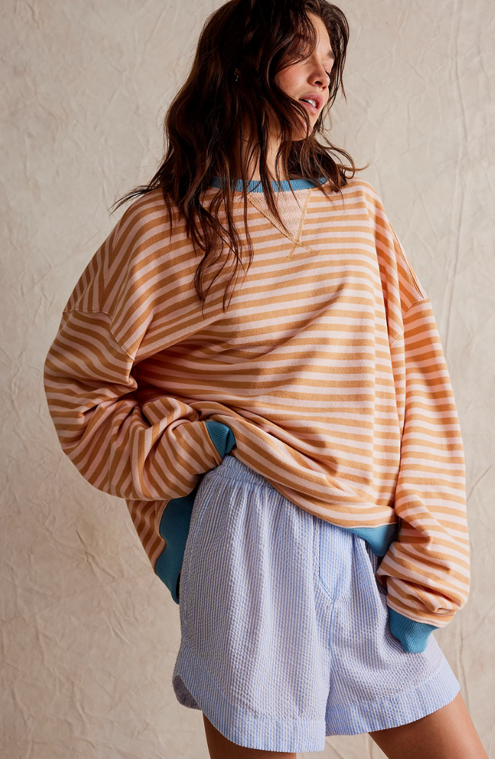 Oversized Striped Sweatshirt — Contrast Neon Trim Drop Shoulder 7