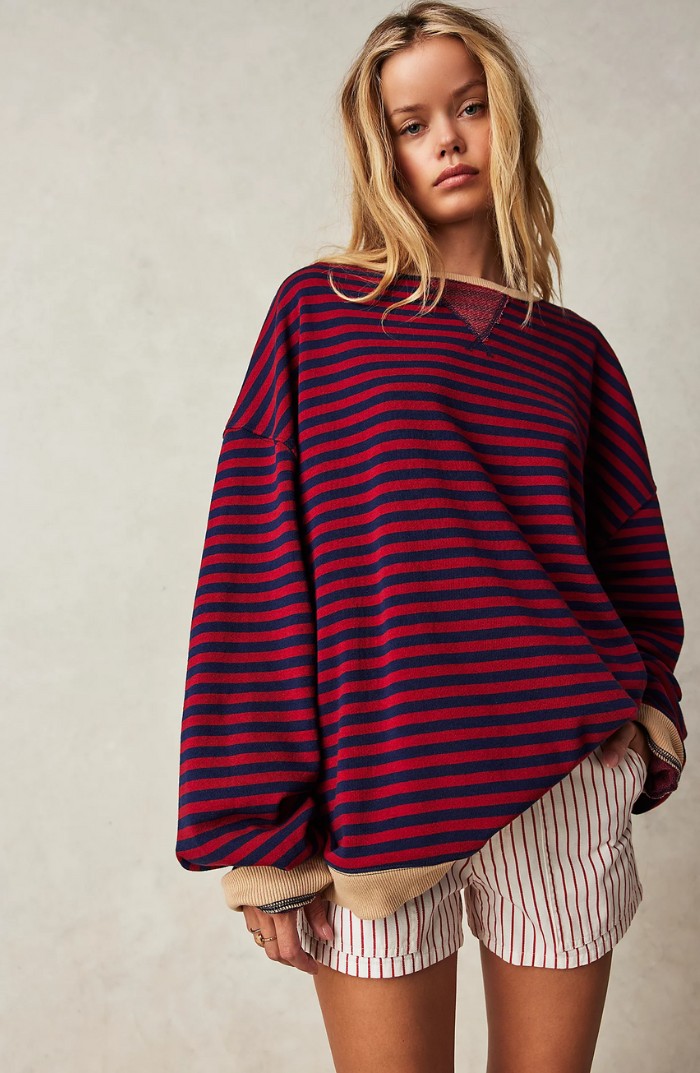 Oversized Striped Sweatshirt — Contrast Neon Trim Drop Shoulder 9