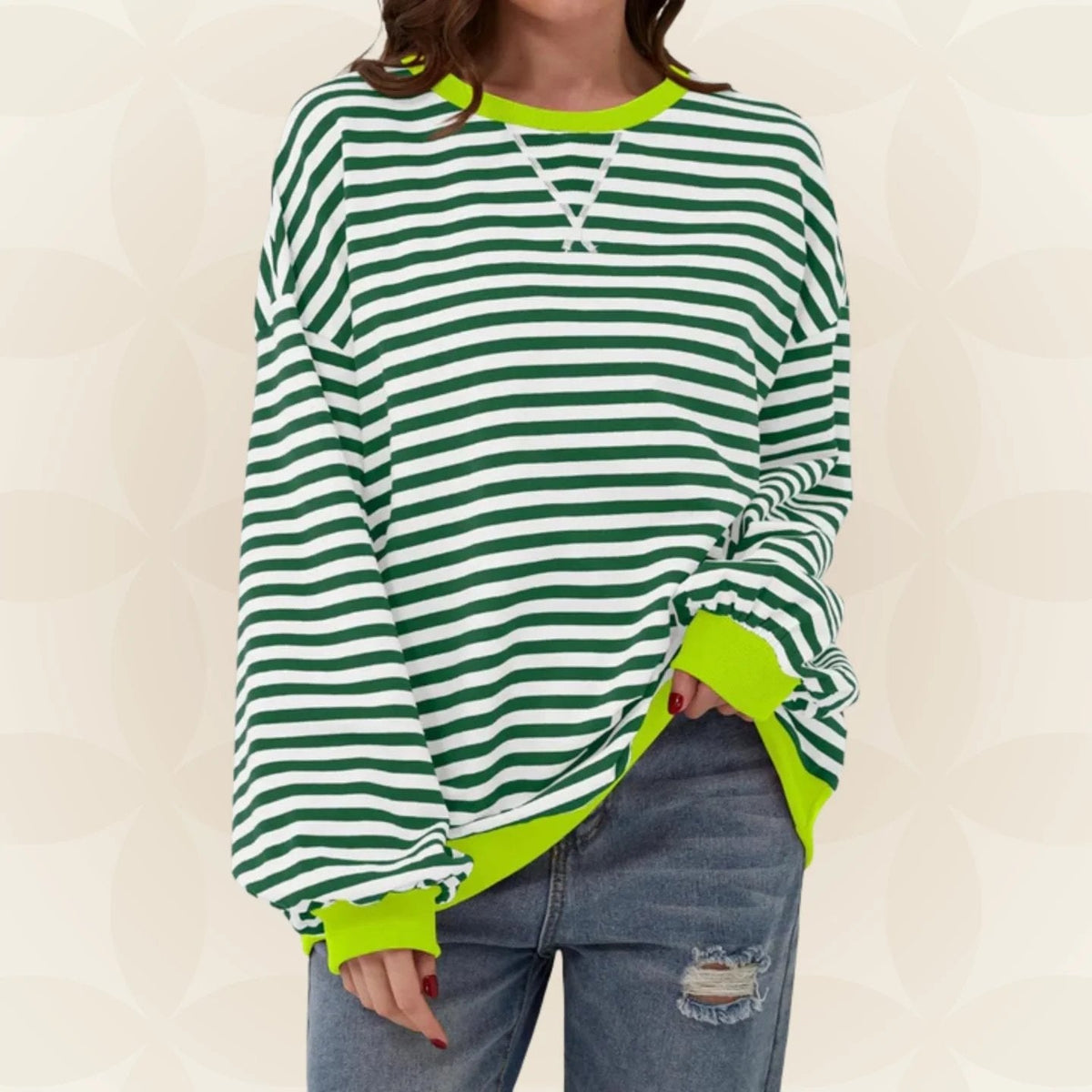 Oversized Striped Sweatshirt — Contrast Trim Relaxed Fit 1