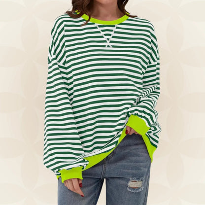 Oversized Striped Sweatshirt — Contrast Trim Relaxed Fit 1