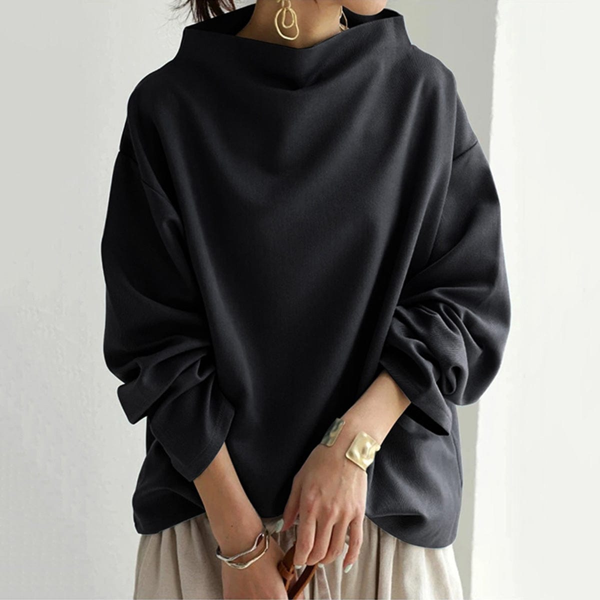 Oversized Sweater — Draped High Neck & Wide Sleeves 2