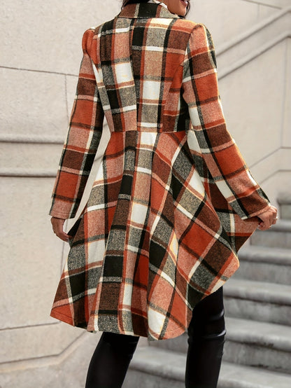 Plaid Wrap Jacket — Flared Asymmetric Hem & Single Button 3