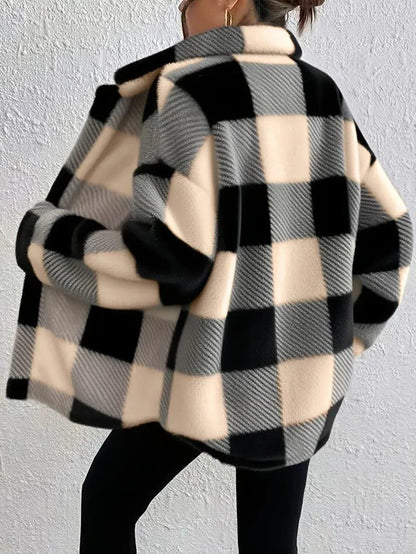 Plush Check Shacket — Oversized Fit with Gold Buttons 2