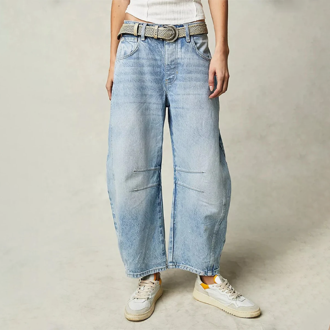 Barrel Leg Jeans Mid Rise — Relaxed Curved Fit Denim 1