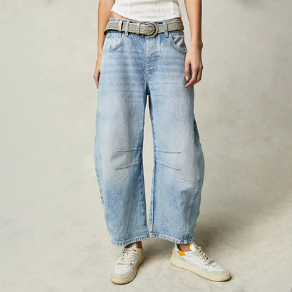Barrel Leg Jeans Mid Rise — Relaxed Curved Fit Denim 1