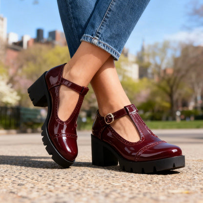 Chunky Heel Mary Janes — T-Bar Strap & Patent Lug Sole 1