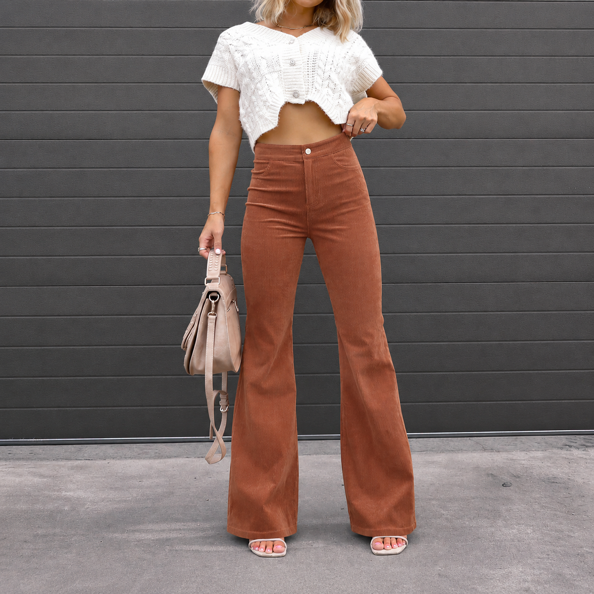 High Waist Flared Corduroy Trousers — Retro 70s Wide Leg 1