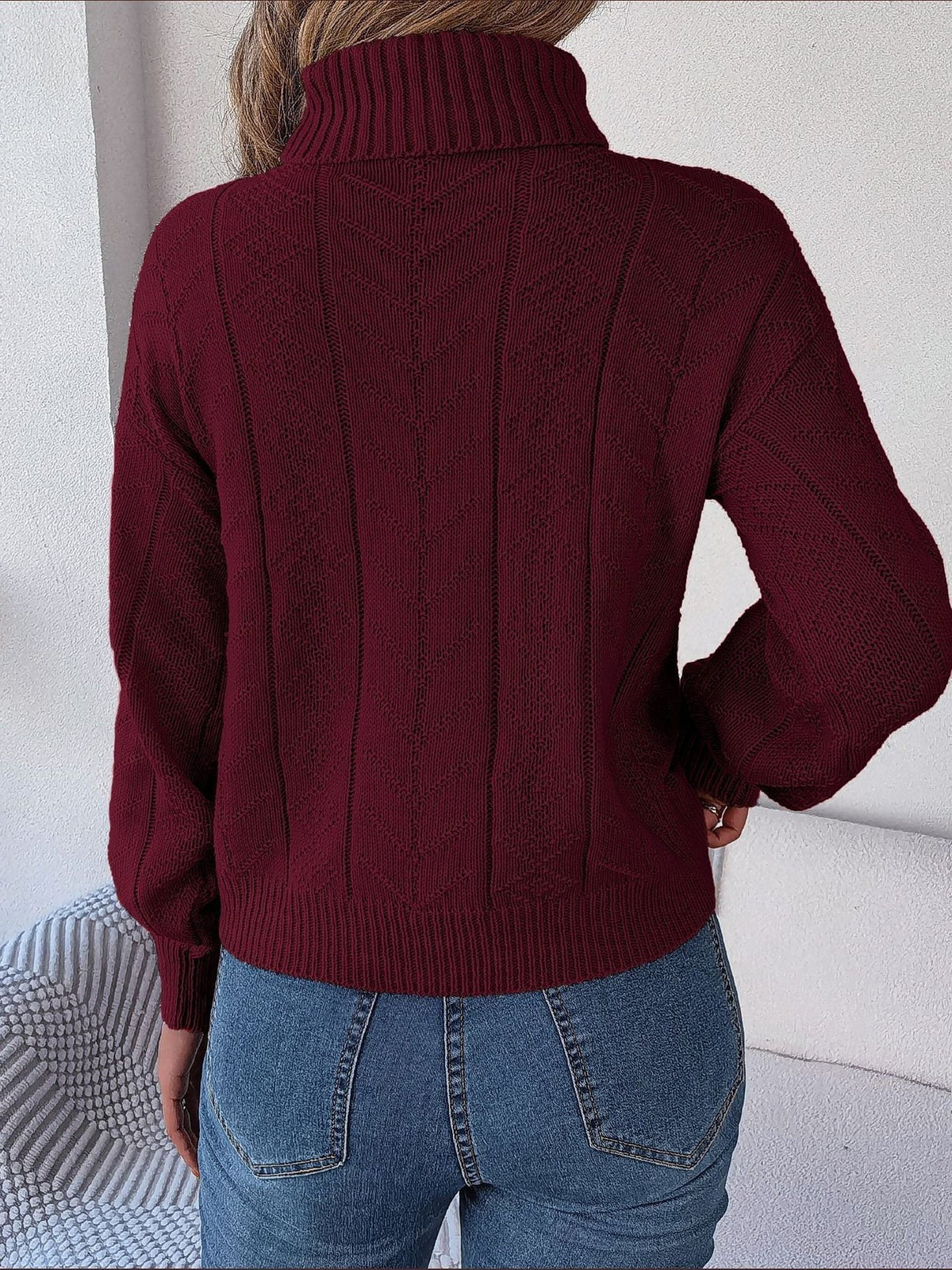 Cable Knit Turtleneck Sweater — Puff Sleeves Cropped Fit 3