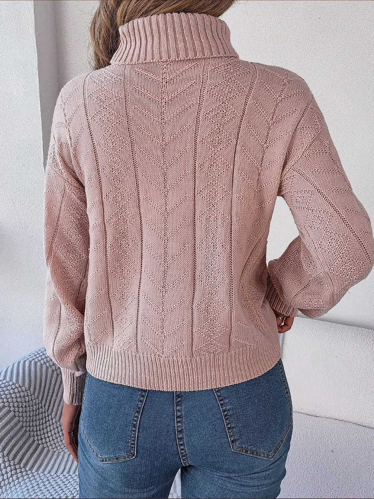 Cable Knit Turtleneck Sweater — Puff Sleeves Cropped Fit 5