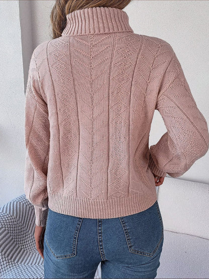 Cable Knit Turtleneck Sweater — Puff Sleeves Cropped Fit 5