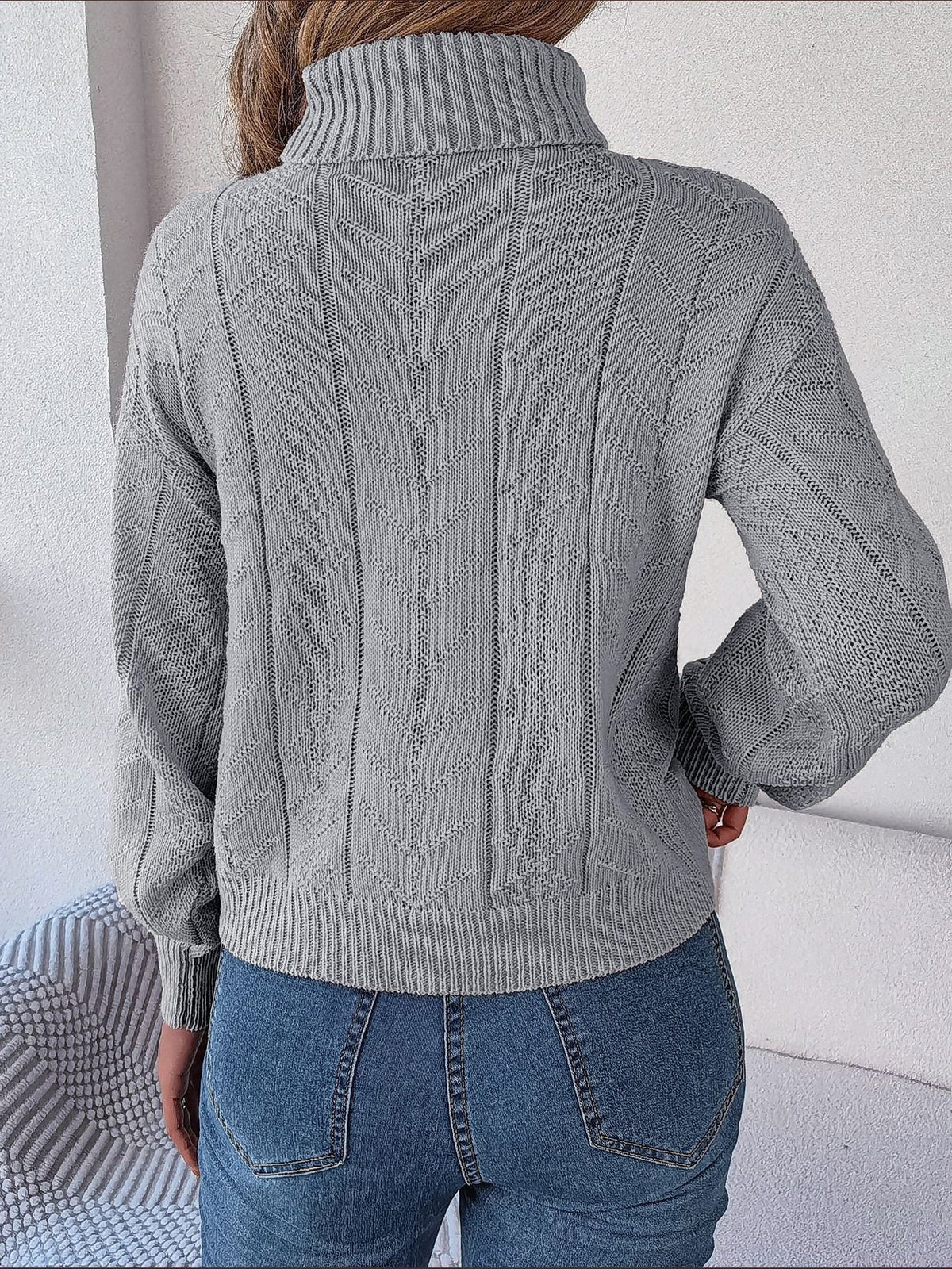 Cable Knit Turtleneck Sweater — Puff Sleeves Cropped Fit 7