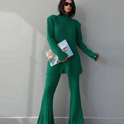 Women's Ribbed Turtleneck & Flared Trousers Co-Ord Set 1
