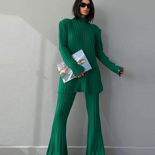 Women's Ribbed Turtleneck & Flared Trousers Co-Ord Set 1