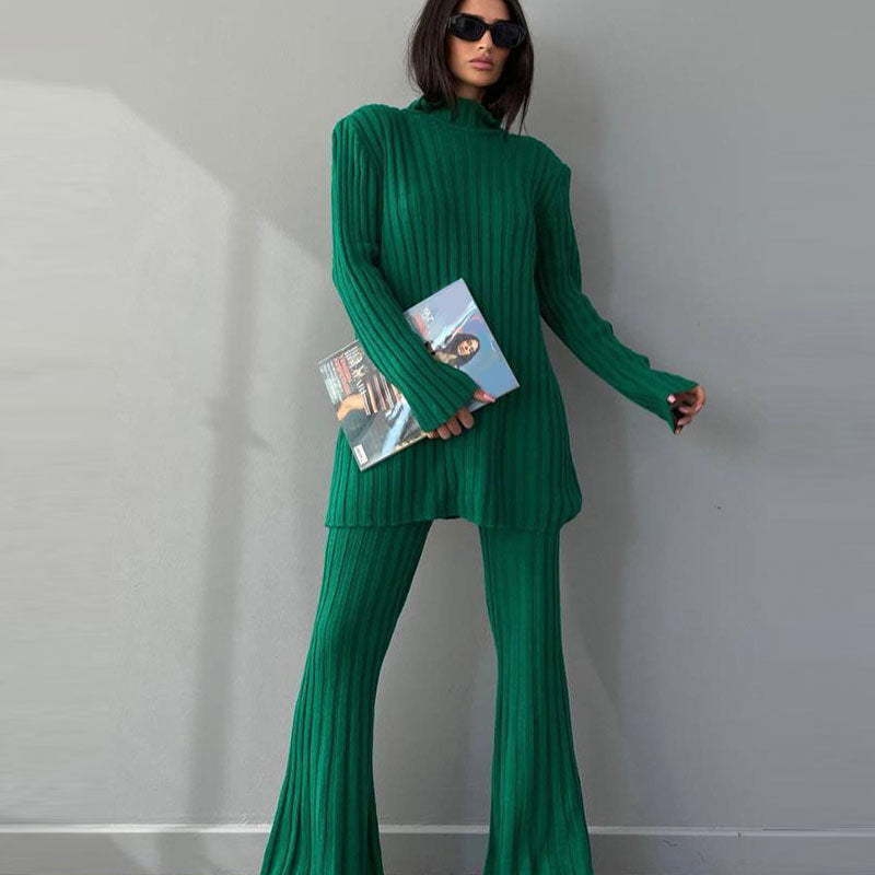Women's Ribbed Turtleneck & Flared Trousers Co-Ord Set 12