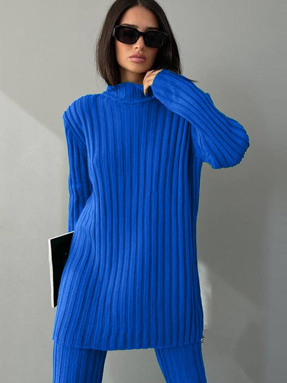 Women's Ribbed Turtleneck & Flared Trousers Co-Ord Set 19