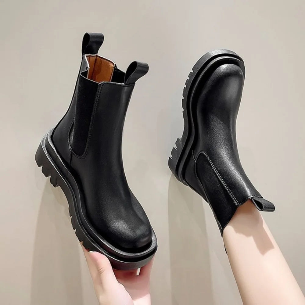Women's Chunky Sole Chelsea Boots — Slip-On Flat 1