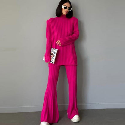 Women's Ribbed Turtleneck & Flared Trousers Co-Ord Set 5