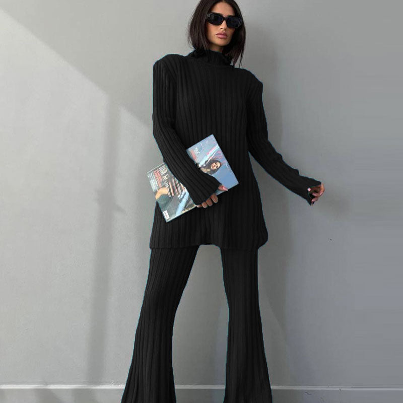 Women's Ribbed Turtleneck & Flared Trousers Co-Ord Set 2