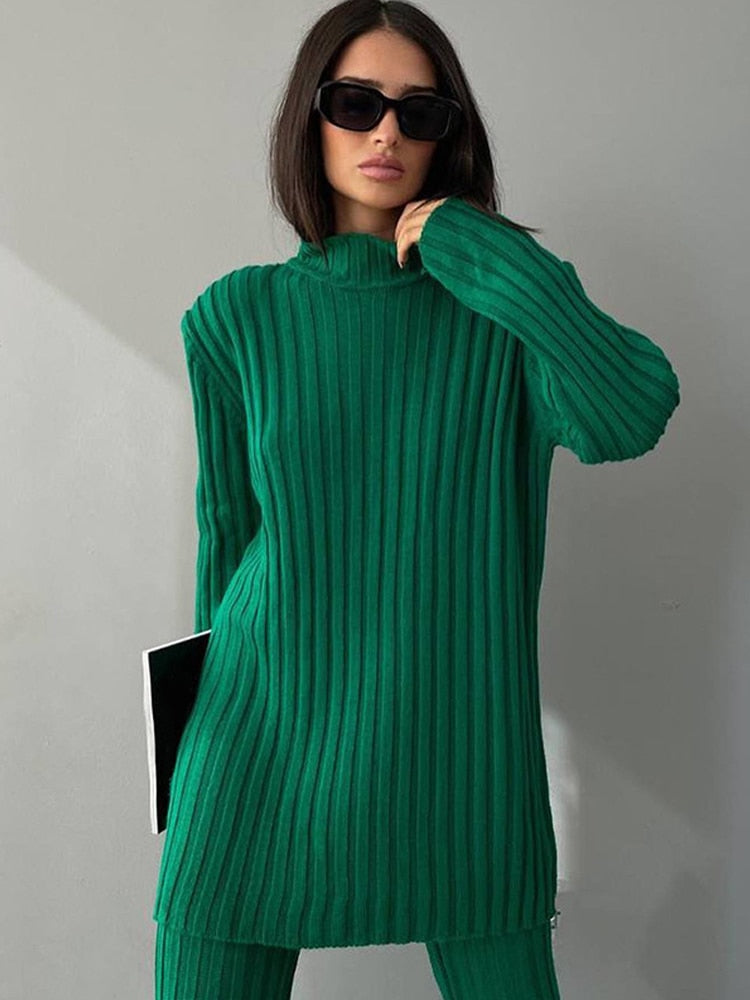 Women's Ribbed Turtleneck & Flared Trousers Co-Ord Set 13