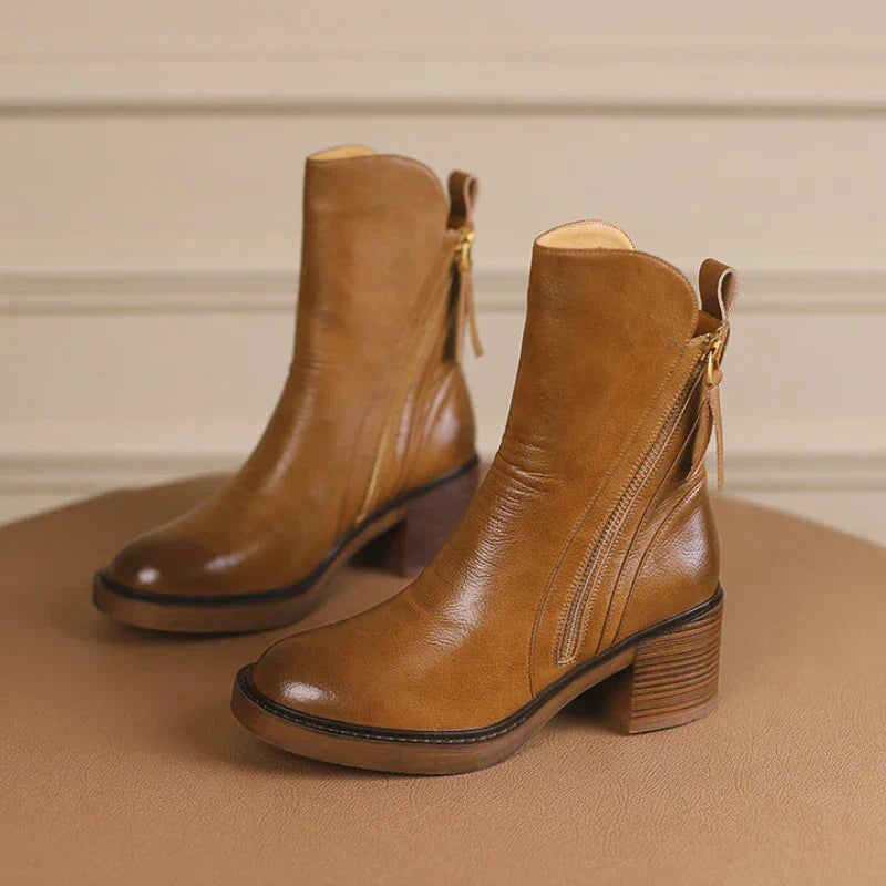 Aria Leather Ankle Boots — Block Heel & Side Zipper 4