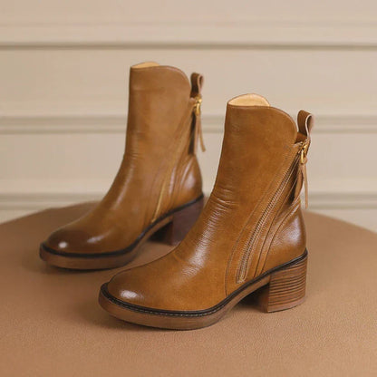 Aria Faux Leather Ankle Boots — Block Heel & Side Zipper 4