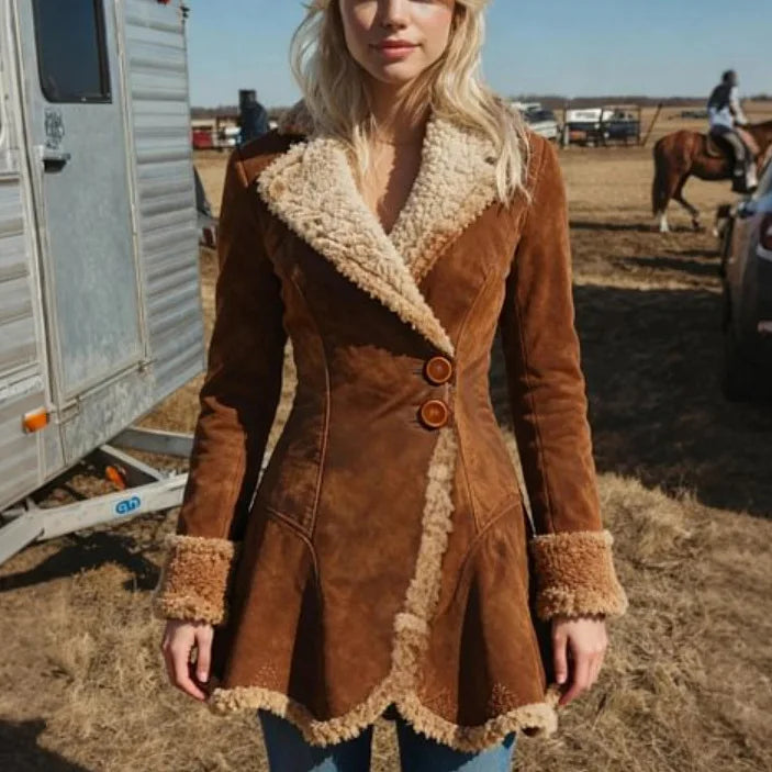 Women's Suede Jacket with Faux Fur Collar — Vintage Lapel 3