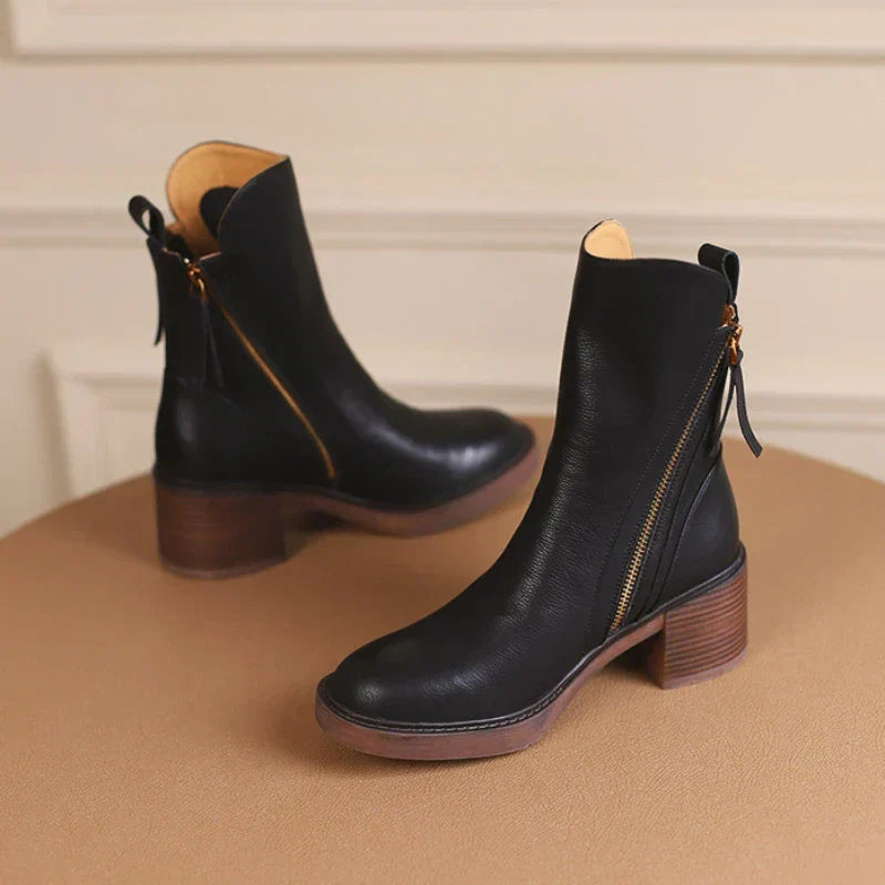 Aria Leather Ankle Boots — Block Heel & Side Zipper 5