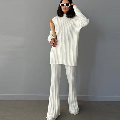 Women's Ribbed Turtleneck & Flared Trousers Co-Ord Set 4