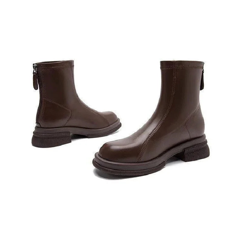 Women's Block Heel Ankle Boots — Back Zip Platform Sole 6