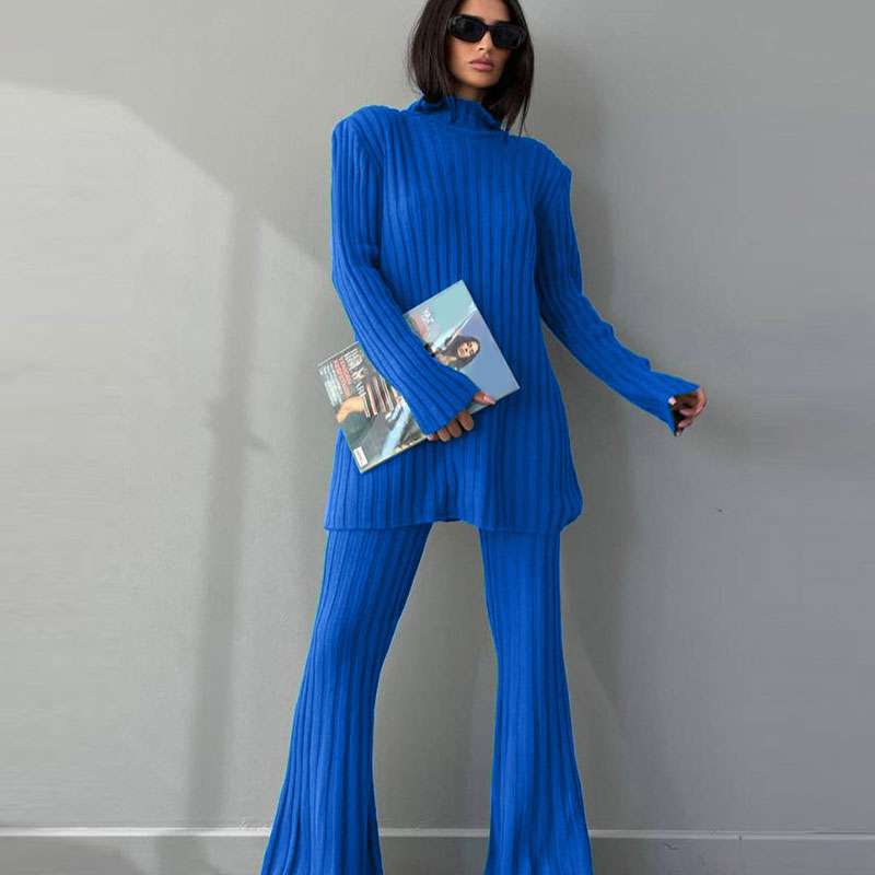 Women's Ribbed Turtleneck & Flared Trousers Co-Ord Set 3