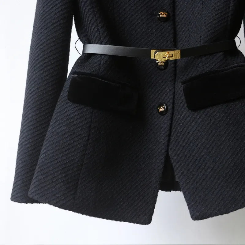 Sansa Woolen Office Jacket — Elegant Mid-Length Women's Blazer 4
