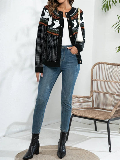 Women's Halloween Ghost Knit Sweater — Polka Dot Crew Neck 4