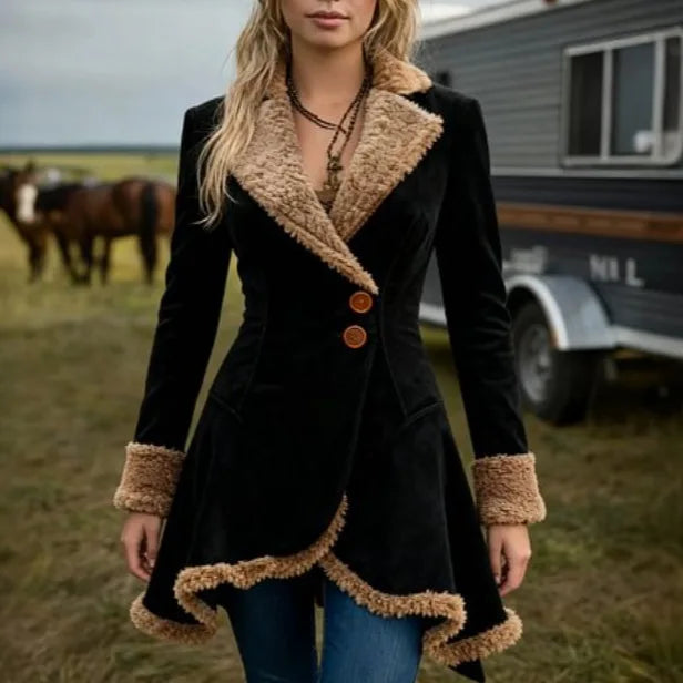Women's Suede Jacket with Faux Fur Collar — Vintage Lapel 1