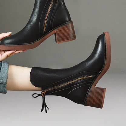 Aria Faux Leather Ankle Boots — Block Heel & Side Zipper 3