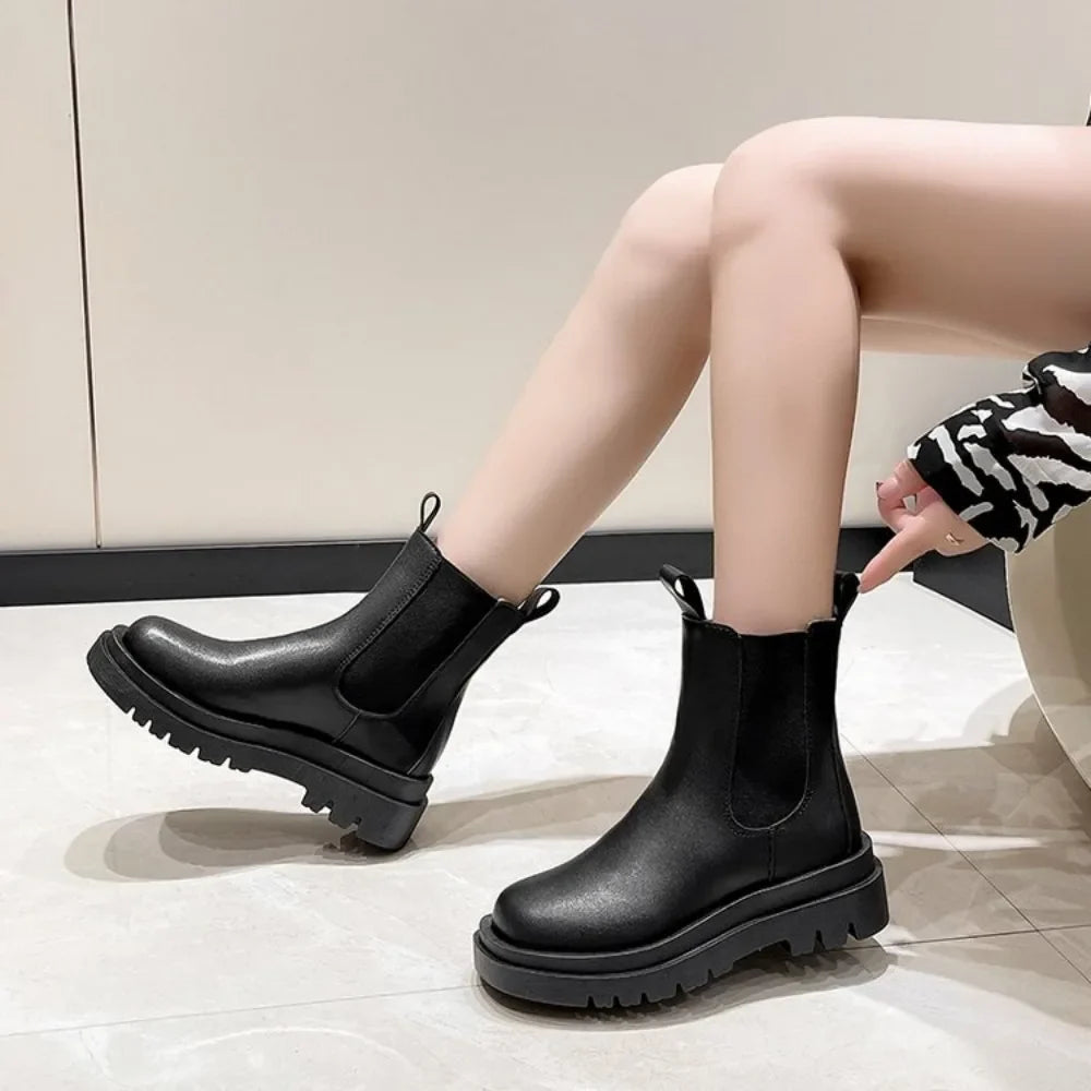 Women's Chunky Sole Chelsea Boots — Slip-On Flat 2