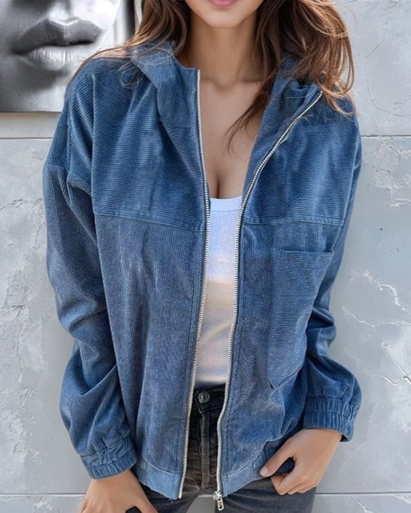 Women's Hooded Corduroy Zip-Up Jacket — Relaxed Casual Fit 3