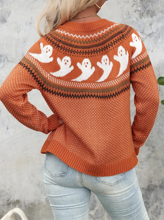 Women's Halloween Ghost Knit Sweater — Polka Dot Crew Neck 2