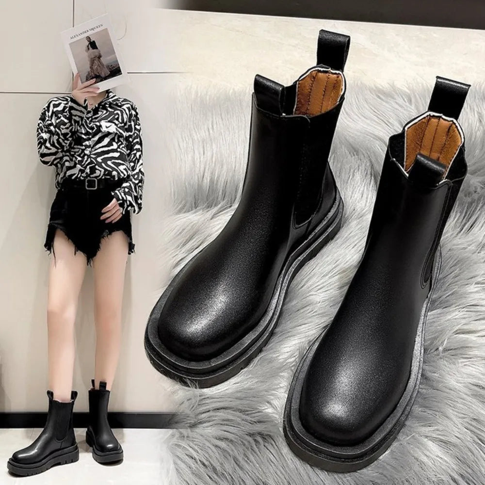 Women's Chunky Sole Chelsea Boots — Slip-On Flat 4