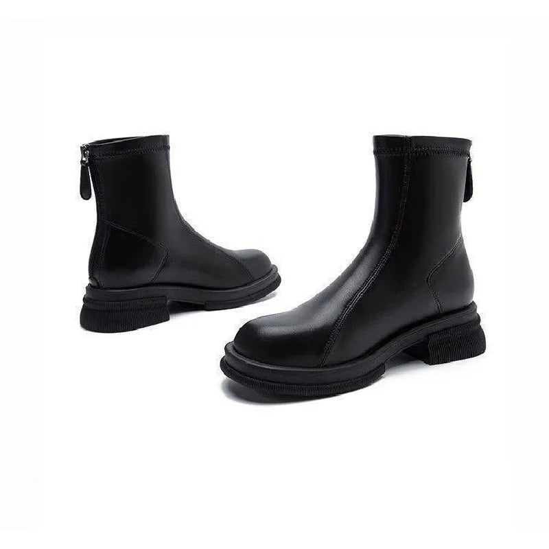 Women's Block Heel Ankle Boots — Back Zip Platform Sole 4