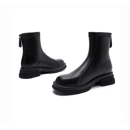 Women's Block Heel Ankle Boots — Back Zip Platform Sole 4